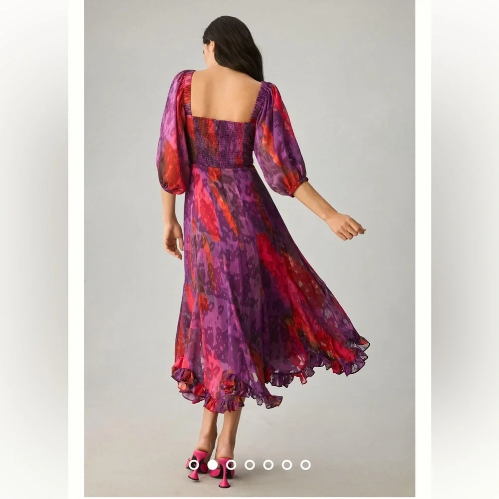 Anthropologie NWT Hutch Printed Twist-Front Puff-Sleeve Ruffle-Hem Dress XSP - Picture 3 of 16